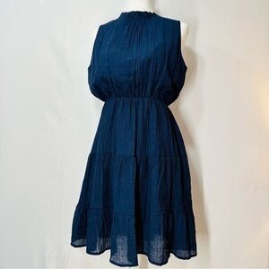 Anna Kaci Belted Dress Navy Blue Sleeveless Tiered Knee Length NWT Size Large